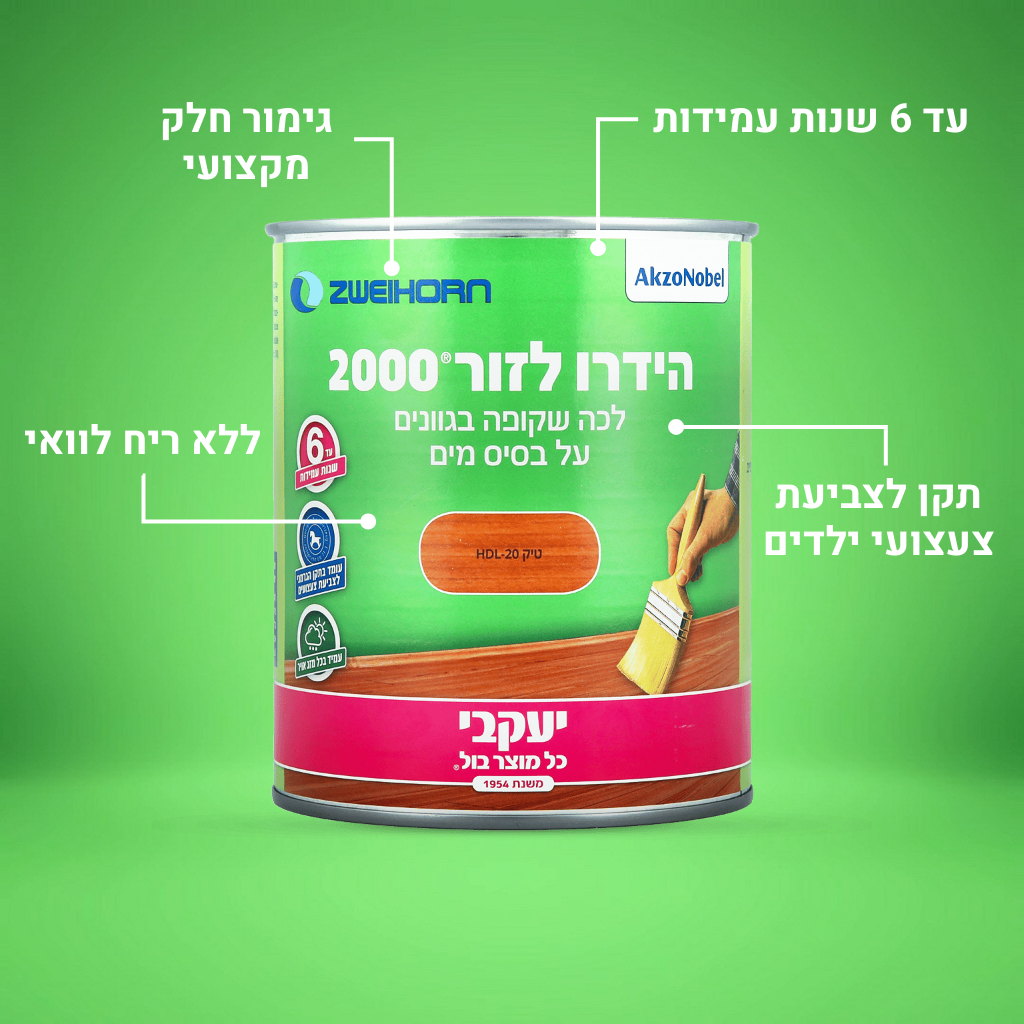 הידרו לזור - לכה מגוונת לעץ על בסיס מים - טיק 20 750 מ״ל